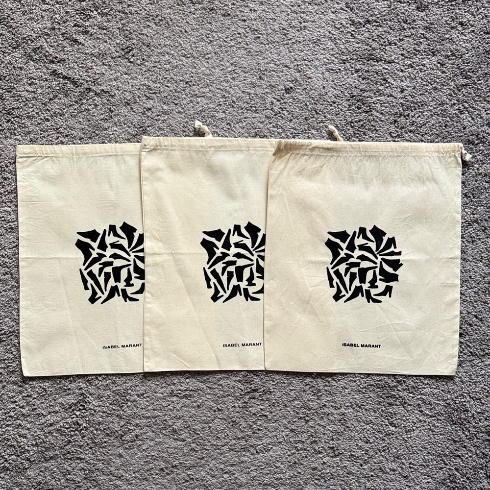 Set of 3 Isabel Marant Canvas Dustbags Cream/Black